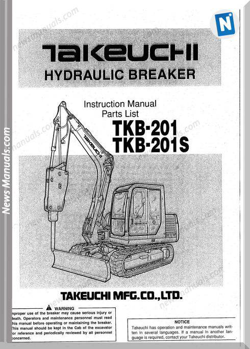 Takeuchi Tkb-201, 201S Hydraulic Breaker Parts Manual