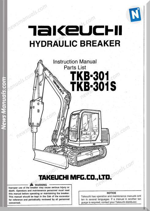 Takeuchi Tkb-301, 301S Hydraulic Breaker Parts Manual