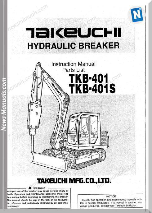 Takeuchi Tkb-401, 401S Hydraulic Breaker Parts Manual