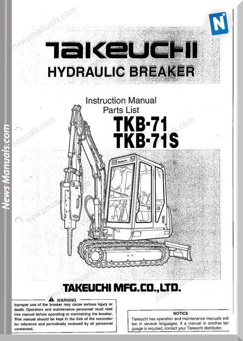 Takeuchi Tkb-71 Tkb71S Hydraulic Breaker Parts Manual