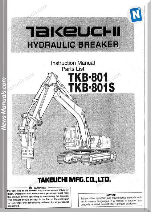 Takeuchi Tkb-801, 801S Hydraulic Breaker Parts Manual