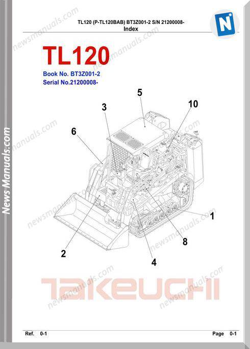 Takeuchi Tl120 Models Bt3Z001-2 English Parts Manuals