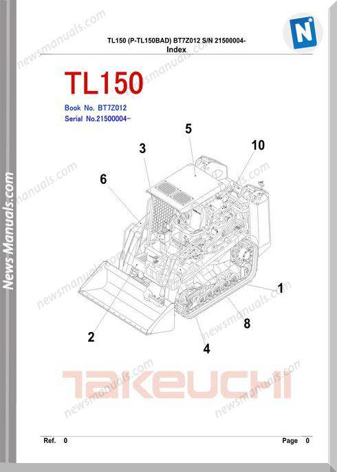 Takeuchi Tl150 No Bt7012 English Parts Catalogue