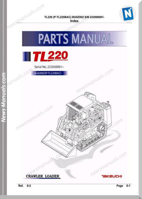 Takeuchi Tl220 Models Crawler Loader Parts Manuals