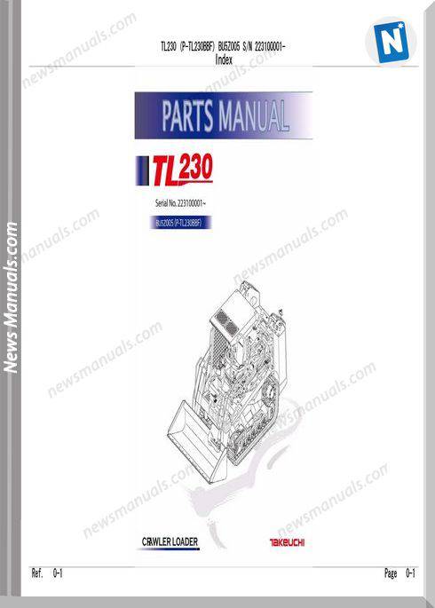 Takeuchi Track Loader P Tl230Bbf 223100001 Parts Manual