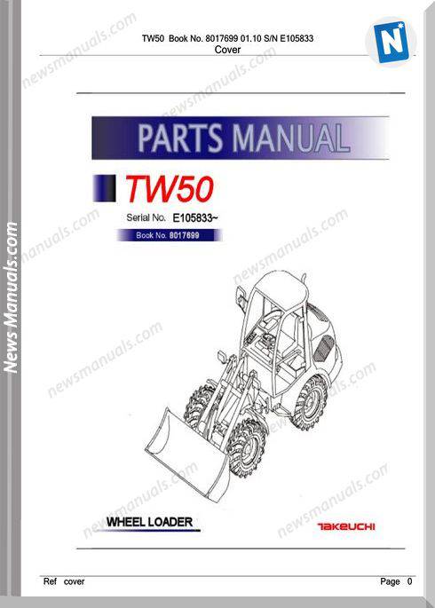 Takeuchi Tw50 8017699 01.10 Sn E105833 Parts Manual