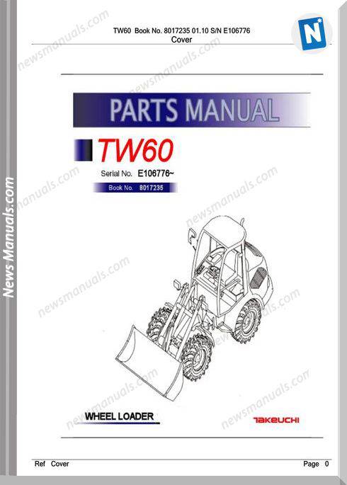 Takeuchi Tw60 8017235 01.10 Sn E106776 Part Manual