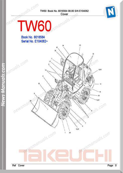 Takeuchi Tw60 Models 8016564 Sn E104062 Parts Manual