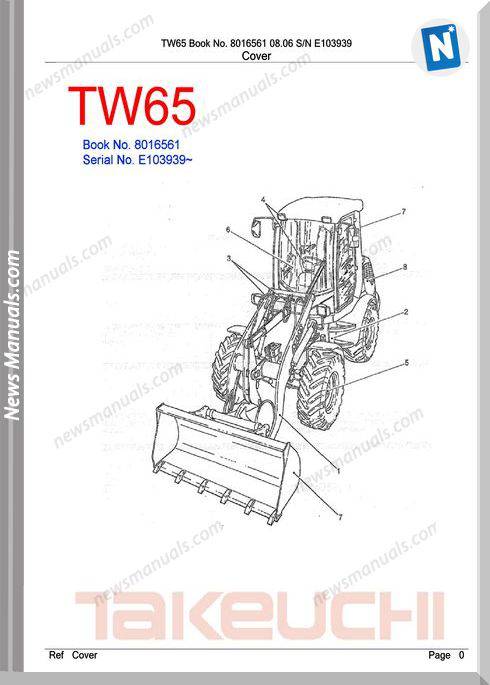 Takeuchi Tw65 Models 8016561 Parts Manual Sn E103939