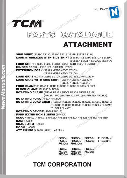 Tcm Of Attachment English Language Parts Catalogue