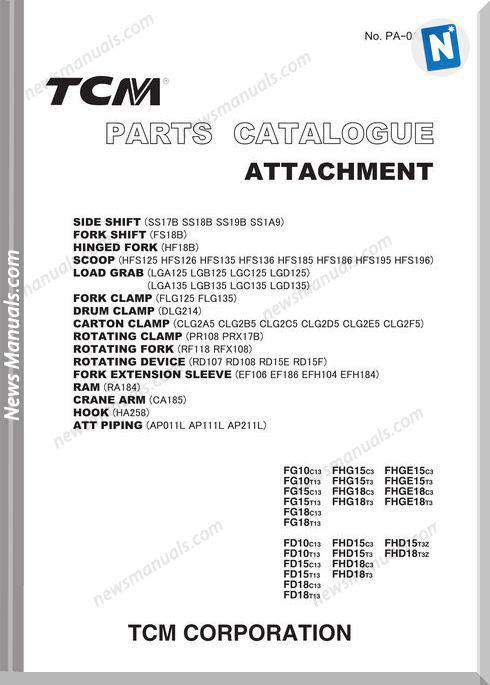 Tcm Truck Fg10C13-Fhd18T3 Attachment Parts Catalog