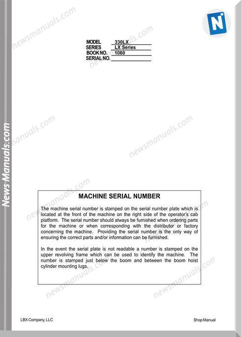 Terex 330Lx Crawler Excavator Service Manual