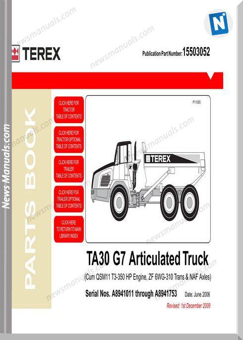 Terex A30 G7 Articulated Truck Parts Book