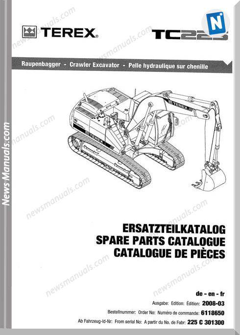 Terex Excavators E-Liste Tc225 - 3. Auflage Part Manual