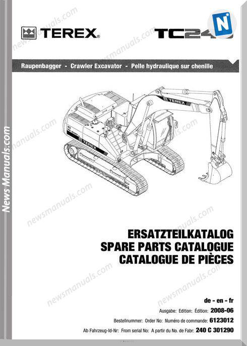 Terex Heavy Crawler Excavatorse-Liste Tc240 Part Manual