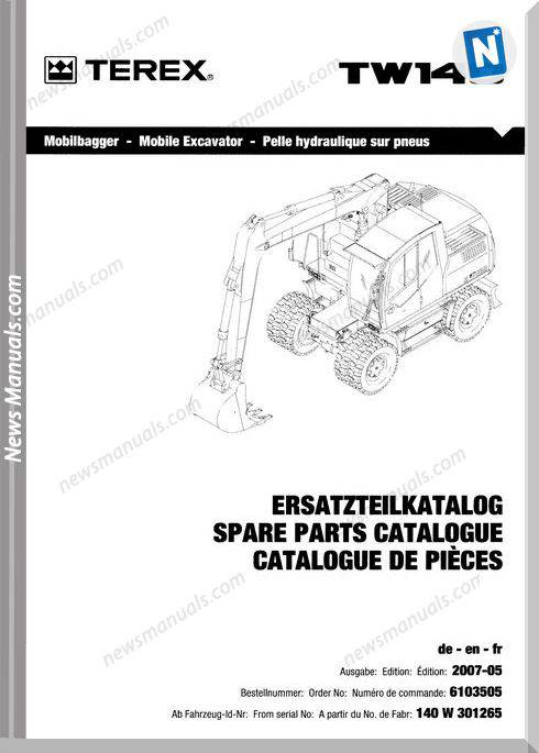 Terex Heavy Wheeled Excavators Tw 140 Part Manual