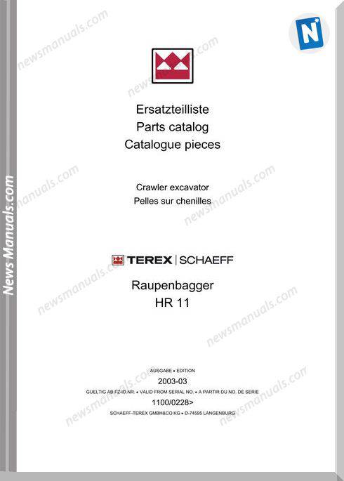 Terex Mini Crawler Excavators Hr11-0228-Mit Part Manual