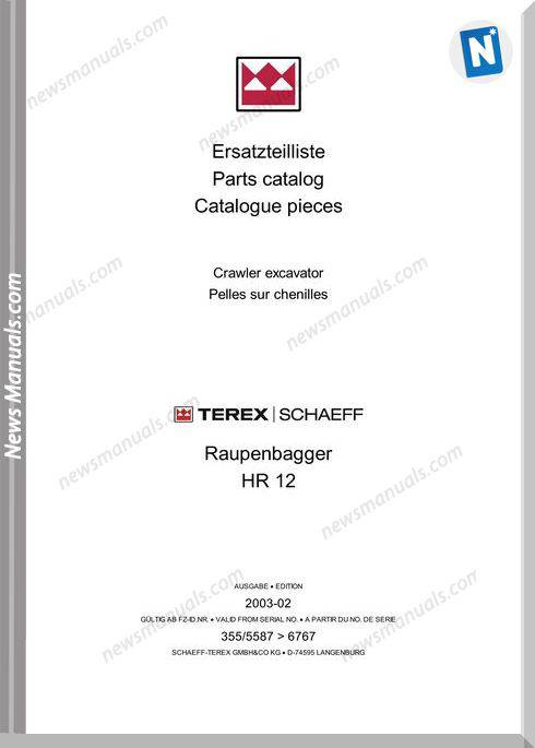 Terex Mini Crawler Excavators Hr12-5587-Mit Part Manual