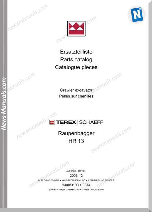 Terex Mini Crawler Excavators Hr13-0100-Mit Part Manual