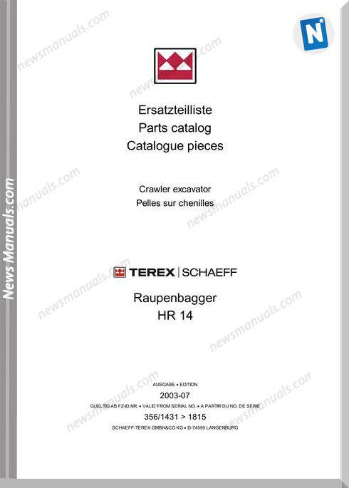 Terex Mini Crawler Excavators Hr14-1431-Mit Part Manual