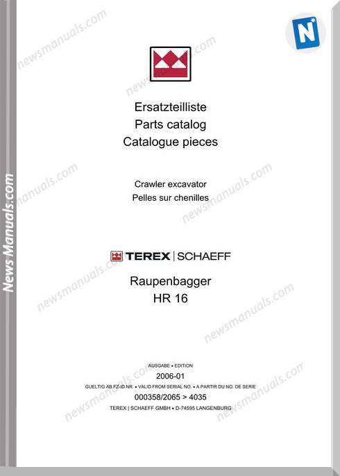 Terex Mini Crawler Excavators Hr16-2065-Mit Part Manual