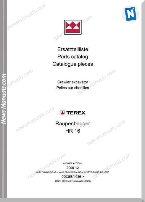 Terex Mini Crawler Excavators Hr16-4036-Mit Part Manual
