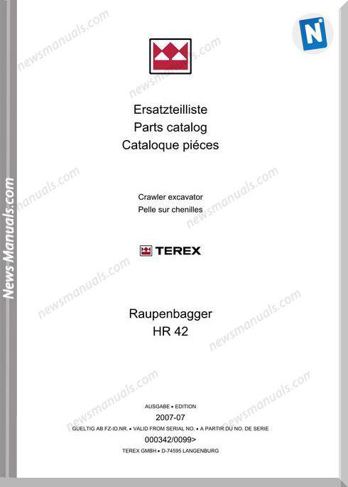 Terex Mini Crawler Excavators Hr42-0099-Mit Part Manual