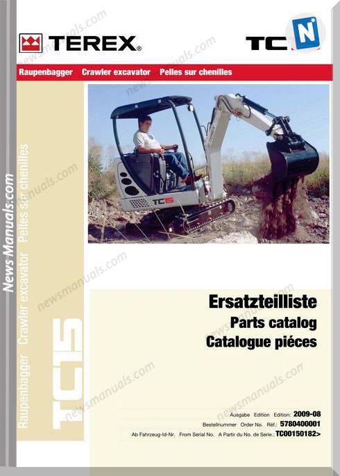 Terex Mini Crawler Excavators Tc15-0182-Parts Catalog