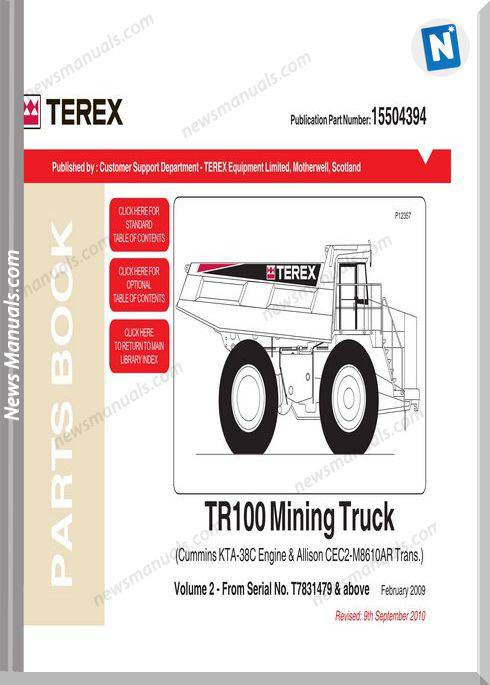 Terex Mini Rigid Trucks Tr100 7831A Part Manual