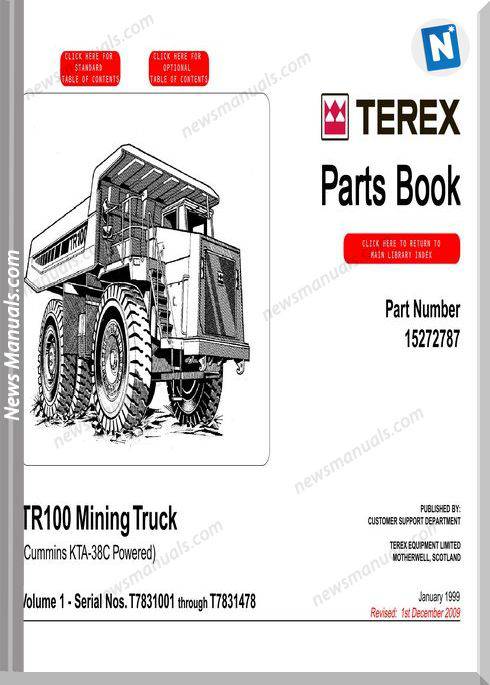 Terex Mini Rigid Trucks Tr100 T783 Pm Part Manual