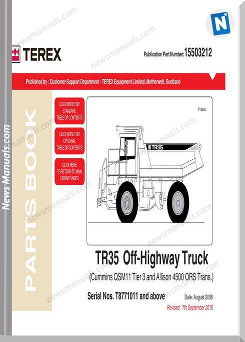 Terex Mini Rigid Trucks Tr35T3 8771 Part Manual