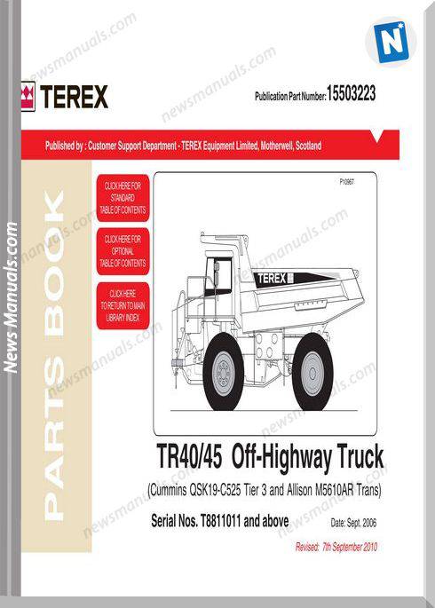 Terex Mini Rigid Trucks Tr45 Tier3 8811011 Part Manual