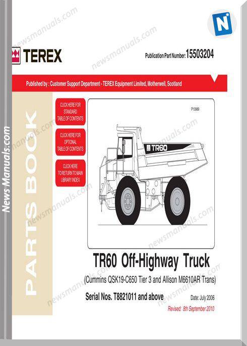 Terex Mini Rigid Trucks Tr60T3 T882 Pm Part Manual