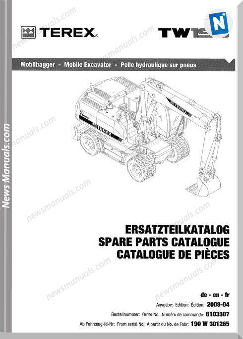 Terex Mini Wheeled Excavator E-Liste Tw 190 Part Manual