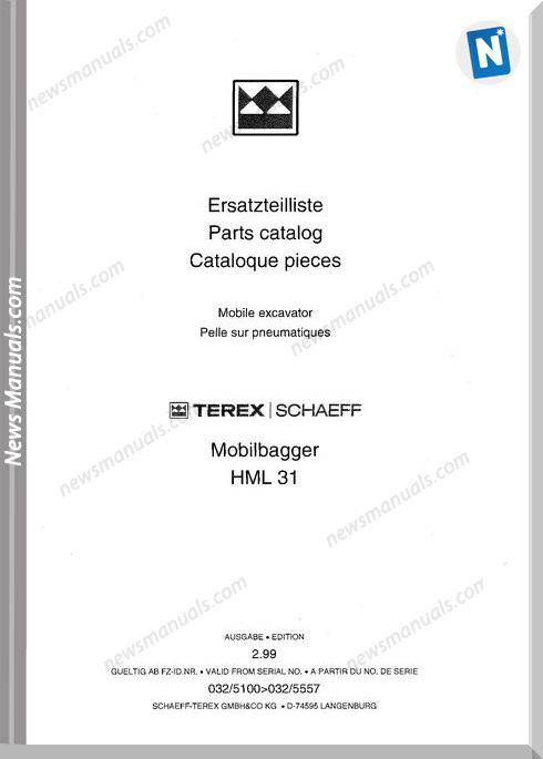 Terex Schaeff Hml31-El-5100 Parts Catalog