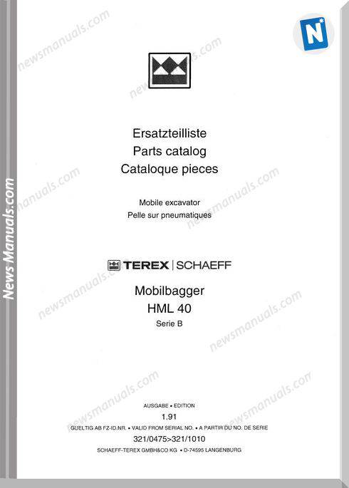 Terex Schaeff Hml40B-475 Parts Catalog