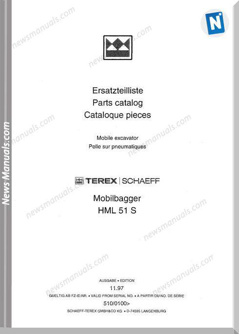 Terex Schaeff Hml51S-El-0100 Parts Catalog
