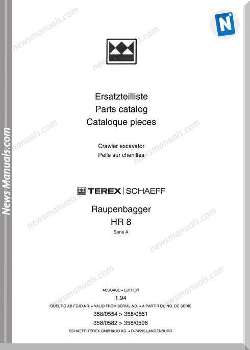 Terex Schaeff Hr 8A-3580554 Bis 3580561 Parts Catalogue