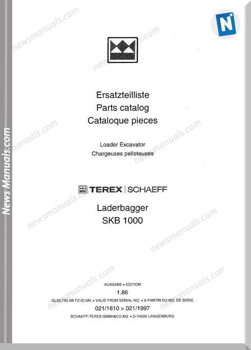 Terex Schaeff Skb1000-El-1610 Parts Catalog