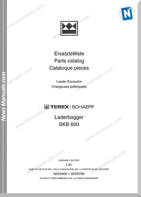 Terex Schaeff Skb600-El-0400 Parts Catalog