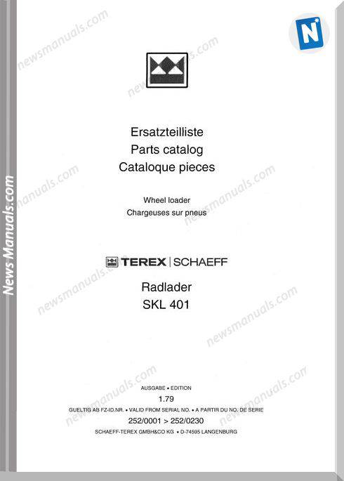 Terex Schaeff Skl401-El-0001 Parts Catalog