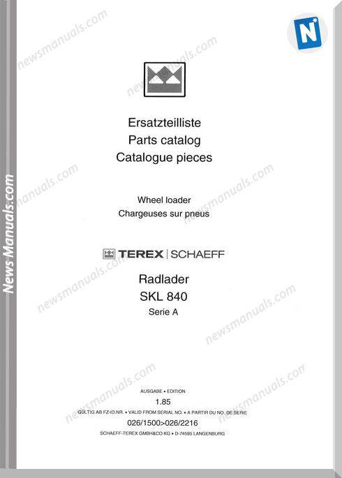 Terex Schaeff Skl840A-El-1500 Parts Catalog
