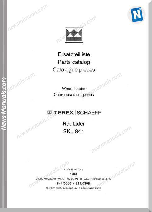 Terex Schaeff Skl841-El-0099 Parts Catalog