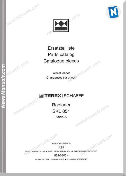 Terex Schaeff Skl851A-El-0305 Parts Catalog