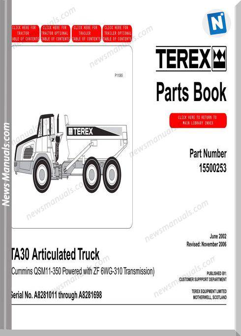 Terex Ta 30 Articulated Truck Parts Book