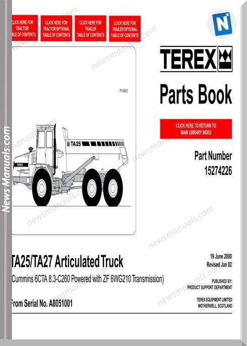 Terex Ta25,27 Articulated Truck Parts Book