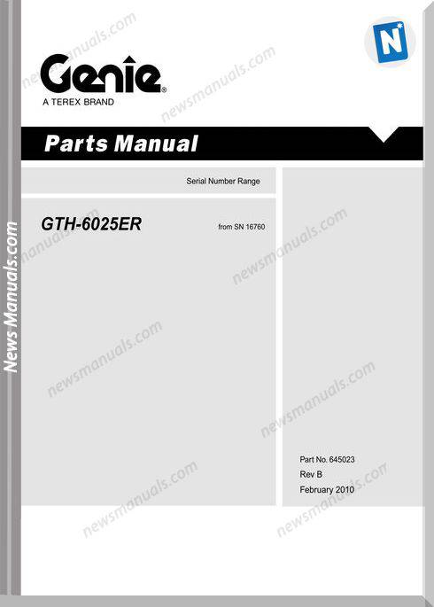 Terex Telehandler Gth-6025 Er Parts Manual