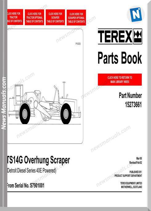 Terex Ts14G Overhung Scraper Parts Book