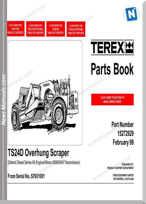 Terex Ts24D Overhung Scraper Parts Book