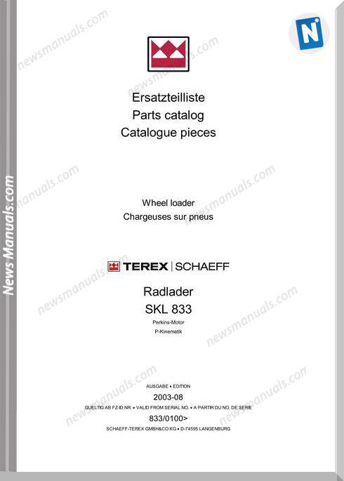 Terex Wheel Loaders Skl833-0100-Mit Bilder Part Manual